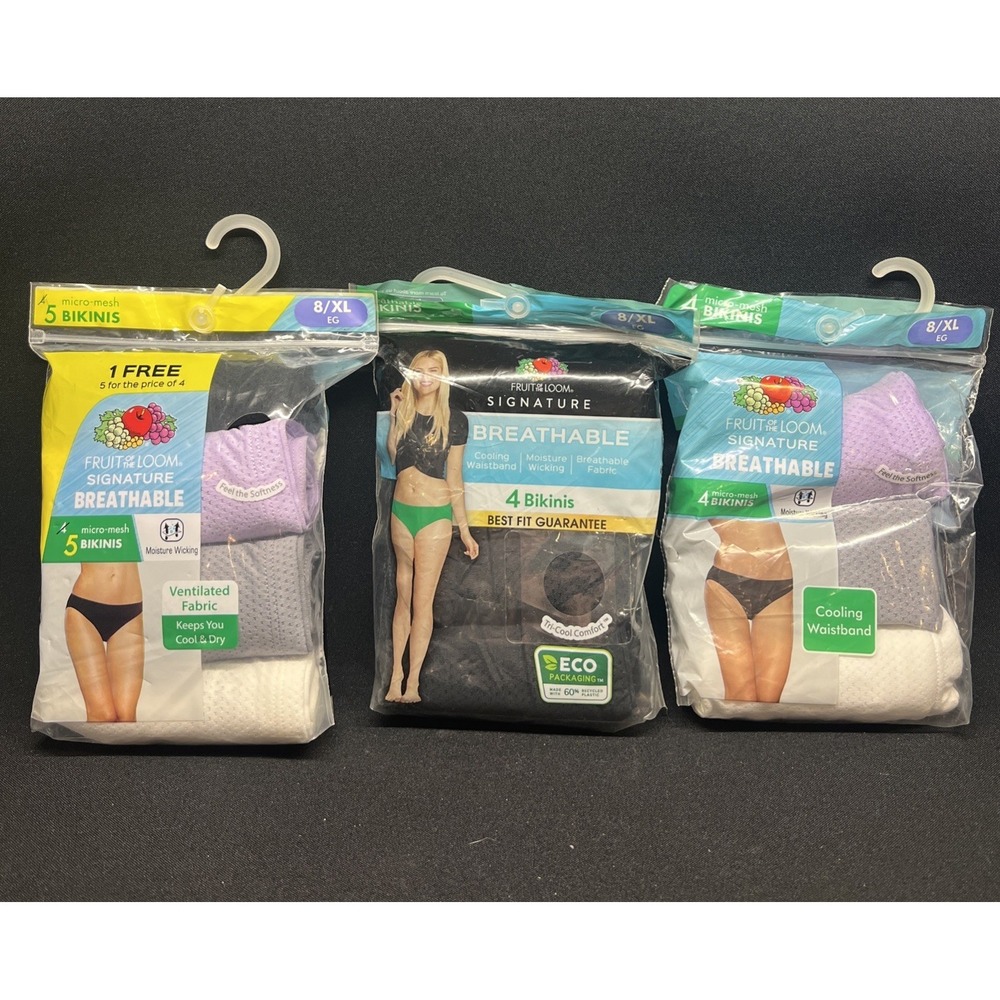 NEW Fruit Of The Loom Signature Womens Breathable Bikini Underwear 8/XL 12-Pair
